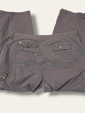 Gitano Cargo Pants Womens 20W Studded Wide Leg Gray Cargo Pockets Casual Comfort